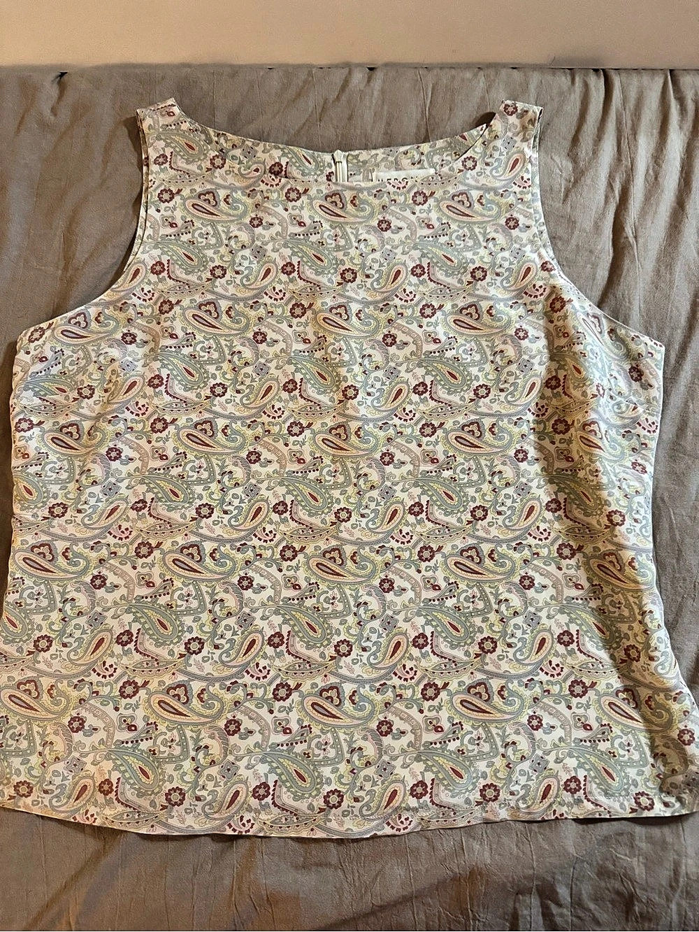 VTG Merona Paisley Silk Tank Top in Cream XL